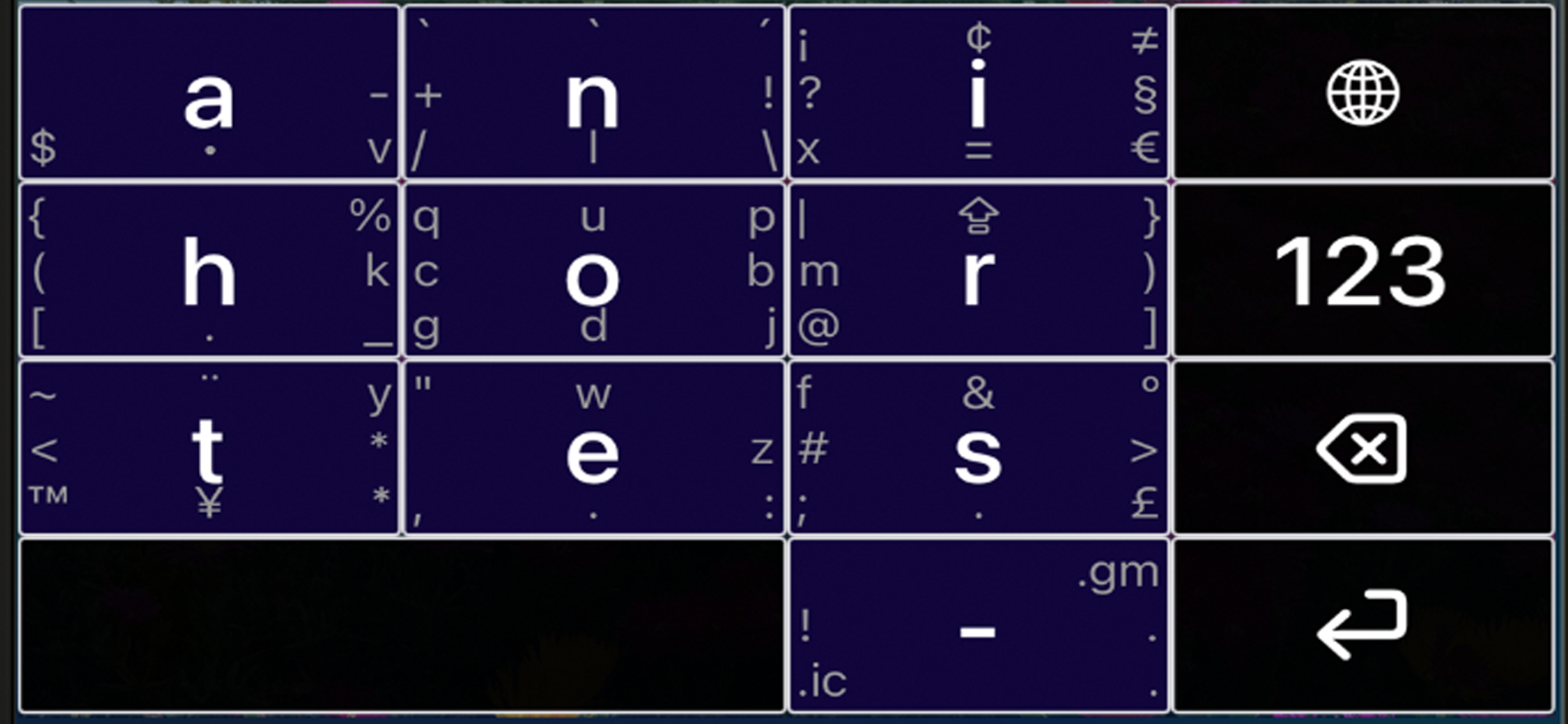 A photo of the Keyz keyboard on a smartphone, showing its unique design.
